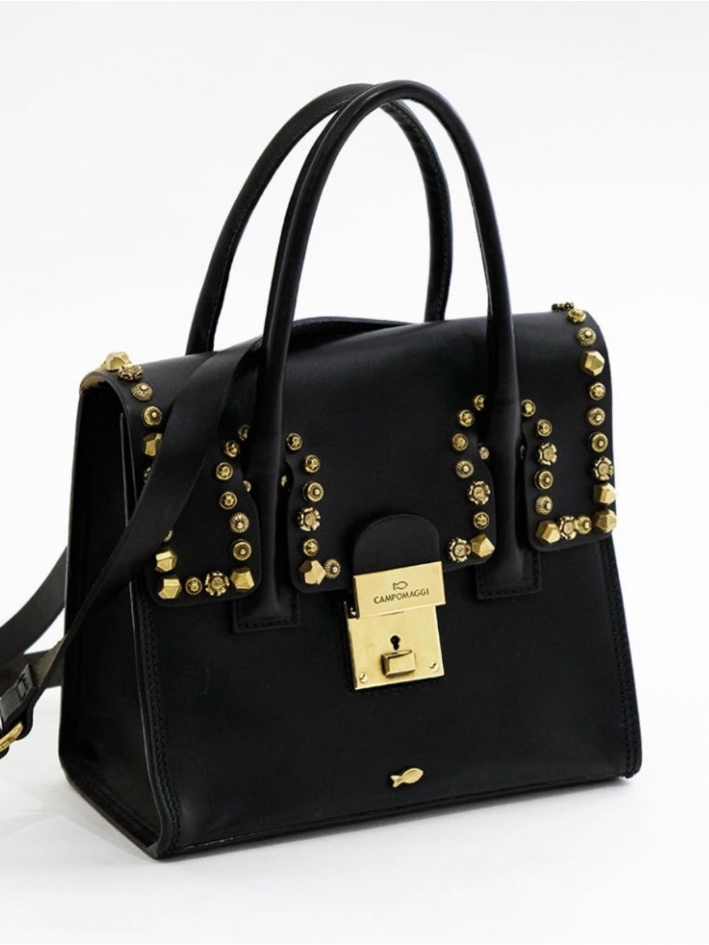 Campomaggi Handbag Black with Gold-toned Hardware and Embelishments